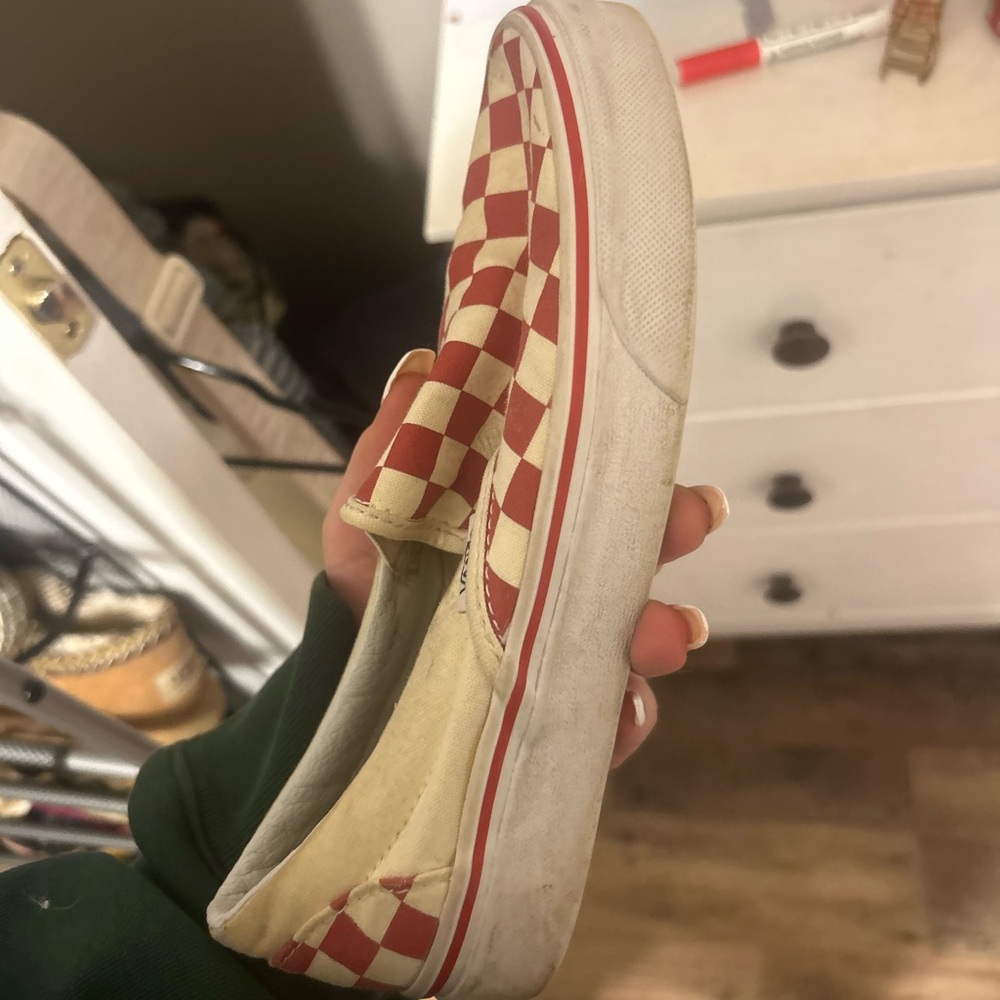 Red and White Checkered Slip-On Sneakers